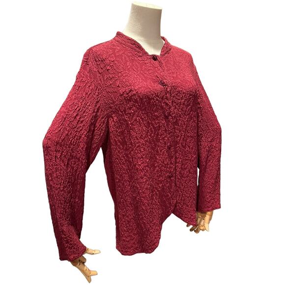 Vintage URU textured blouse with Mandarin band collar size medium - Picture 2 of 16